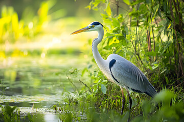 Naklejka premium A Cocoi Heron (Ardea cocoi) standing in vegetation - Mato Grosso do Sul - Brazil