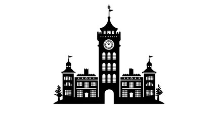 Historic clock tower overlooking a public square with intricate architectural details, vector illustration art