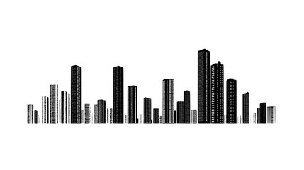 Row of skyscrapers with uniform height, creating a continuous line against the sky, vector illustration art