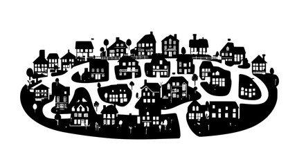Obraz premium Suburban neighborhood layout showing streets, houses, and green spaces, vector illustration art