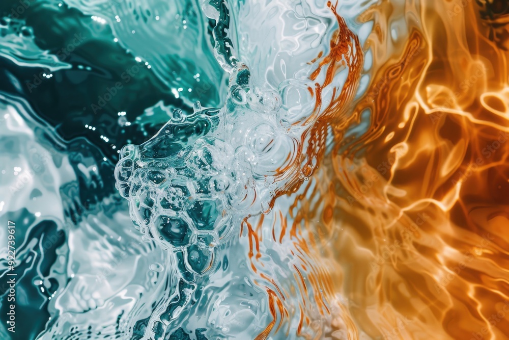 Poster a close up shot of water with orange and blue colors, ideal for use in abstract backgrounds or creat