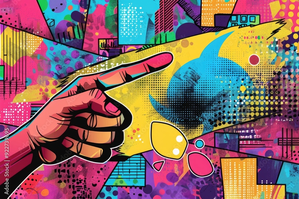 Poster A person gesturing with their index finger, indicating or highlighting something