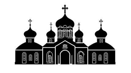 Obraz premium Orthodox church with onion domes and cross-topped spire, vector illustration art