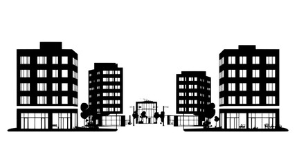 Obraz premium An urban development featuring a central courtyard, surrounded by retail shops and apartment buildings, vector illustration art