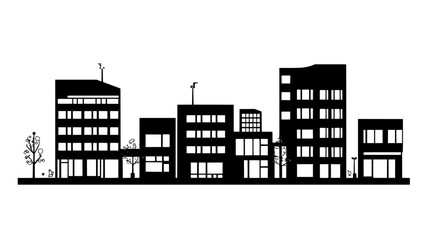 Obraz premium Urban complex with shops, offices, and residential areas, vector illustration art