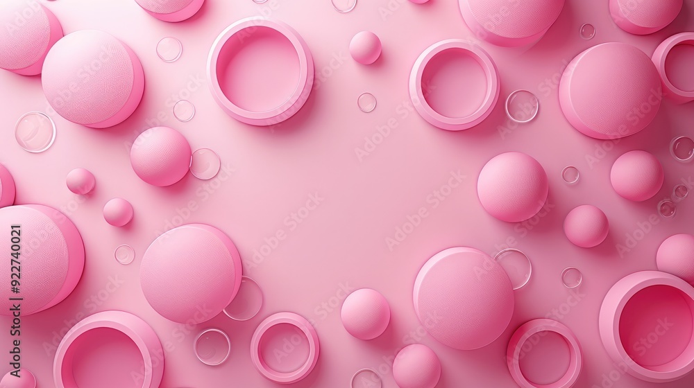 Aufkleber Pink background with scattered circles for design, banner template, white space in the center of the page for text. Circle patterned background for contemporary design. Generative AI.
