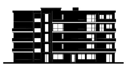 Obraz premium Condominiums with extensive window coverage, underground parking access, and a central entryway, vector illustration art