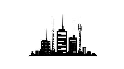 Obraz premium High-rise building with multiple antennae on the roof, towering above the surrounding structures, vector illustration art