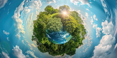 Fototapeta premium A small planet with tree-covered surface, perfect for sci-fi or futuristic concept art