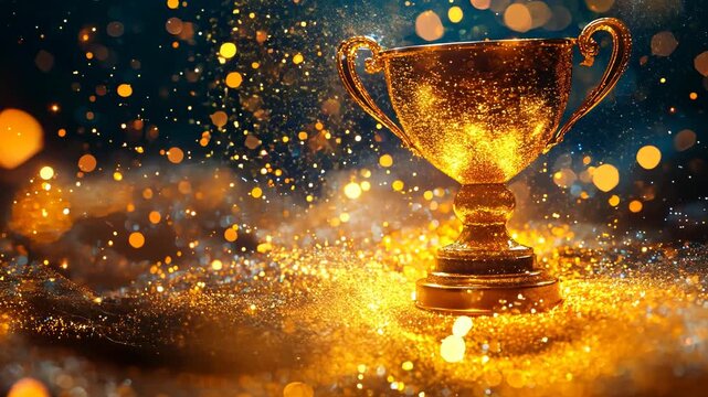 Golden Trophy in Glowing Sparkles: A Celebration of Achievement and Victory