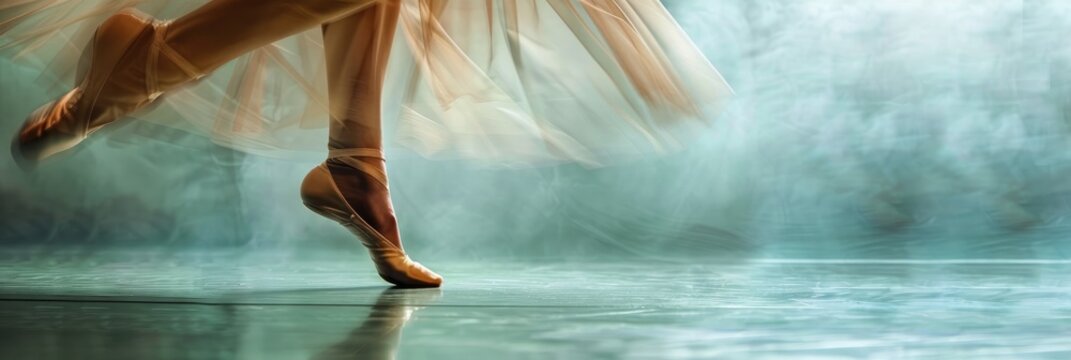 Close-up of a female ballet dancer's feet captured in motion blur