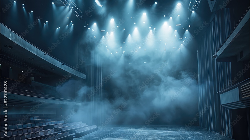 Poster the fog box on stage in a modern theater or auditorium. generative ai.
