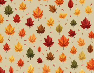 Minimalist Falling Leaves Pattern Autumn Hues on Neutral Background Design