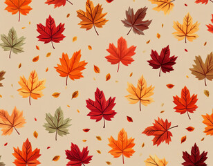 Minimalist Falling Leaves Pattern Autumn Hues on Neutral Background Design