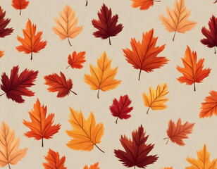 Obraz premium Minimalist Falling Leaves Pattern Autumn Hues on Neutral Background Design