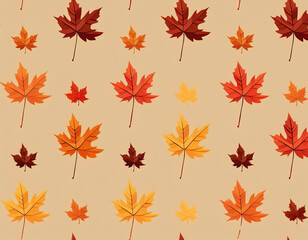 Obraz premium Minimalist Falling Leaves Pattern Autumn Hues on Neutral Background Design