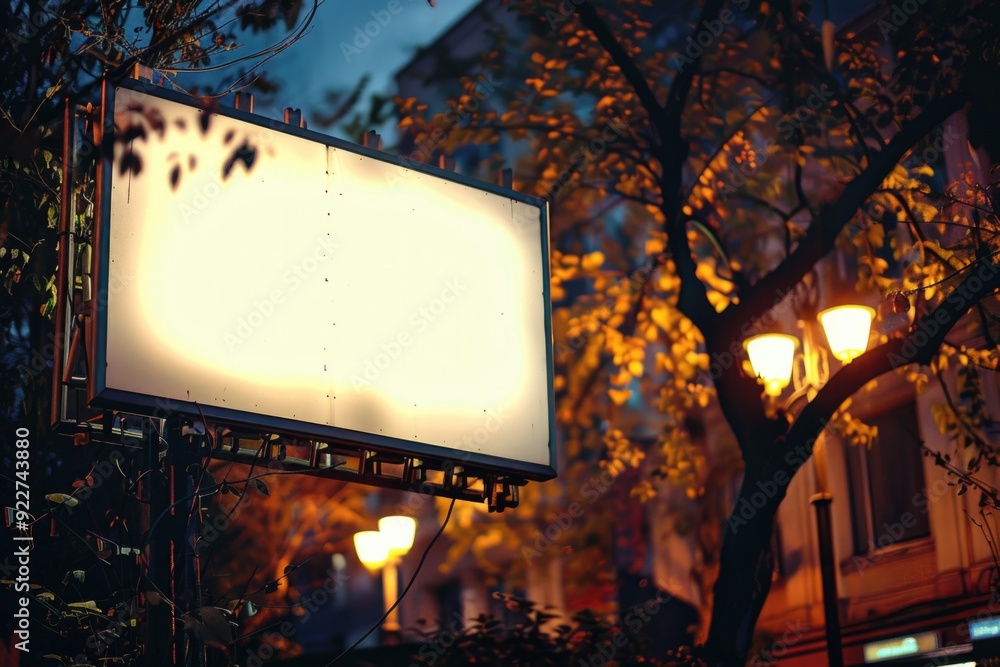 Poster a lit-up billboard in the dark with a blank display screen