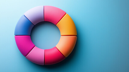 Obraz premium A doughnut chart visualizing the budget allocation of a non-profit organization, with each section in pastel colors and a stylish, light background.