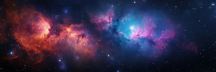 Fototapeta premium A stunningly beautiful cosmic nebula is filled with vibrant colors and shimmering stars, showcasing the vast universe