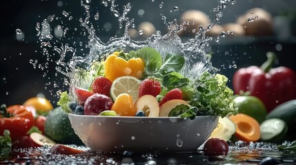 Healthy diet essentials: achieving strong immunity, proper health through proper nutrition, focusing on role of fruits, vegetables, and hydration in supporting bodily functions and preventing disease.