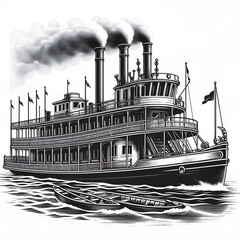Obraz premium Vintage River Steamer Illustration Vector Art 