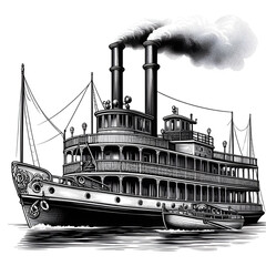 Obraz premium Vintage River Steamer Vector Art 