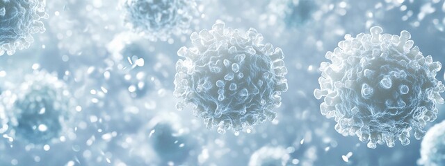 Naklejka premium Close-Up View of White T Cells and B Cells Floating in the Body Against a Light Blue Background