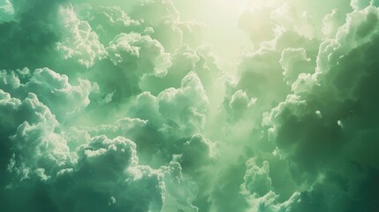 Obraz premium A commercial airliner flies through a layer of clouds, with the sun shining brightly in the background