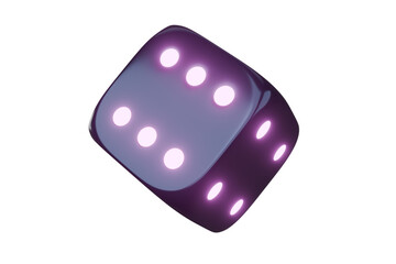 Casino gambling game dice. Iridescent dice with neon colors. Purple dice. 3d render