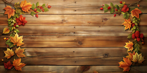 Fototapeta premium rustic autumn leaves frame on dark wooden background with copy space, Thanksgiving, Harvest Festival