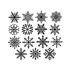 Collection of Intricate Snowflake Silhouettes. Vector icon.