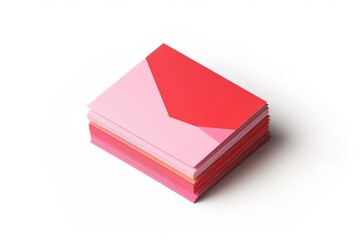 A stack of pink and red greeting cards on a white surface, perfect for decoration or gift wrapping