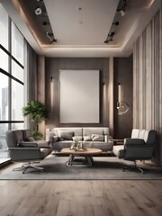 modern office interior with sofa and couple armchairs