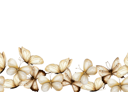 Seamless frame, template, border, banner with boho butterflies. Watercolor hand drawn beige insect clipart isolated on background. Botanical and wedding illustration. For designers, invitations, decor