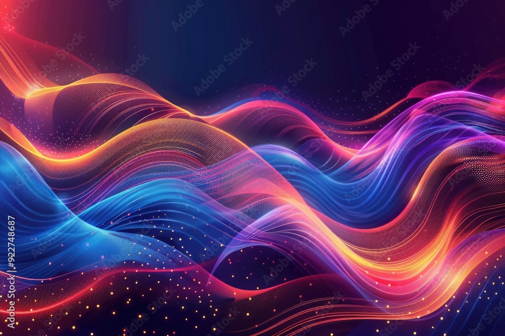 Poster A vibrant and dynamic abstract background featuring undulating waves and twinkling stars, perfect for use in creative projects