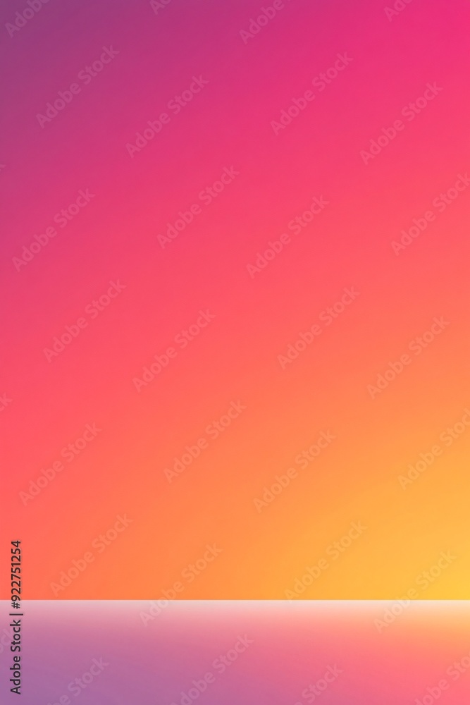 Wall mural Empty studio background showing pink and orange gradient with ground and horizon for product placement