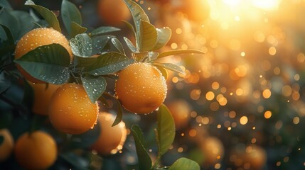 A fruit tree branch illuminated by the sun on a bright spring day. Minimalist composition with copy space, evoking a sense of freshness and renewal in nature © printartist