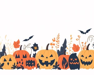 Halloween pumpkin border with bats and leaves a border of jack-o'-lanterns, bats, and autumn leaves