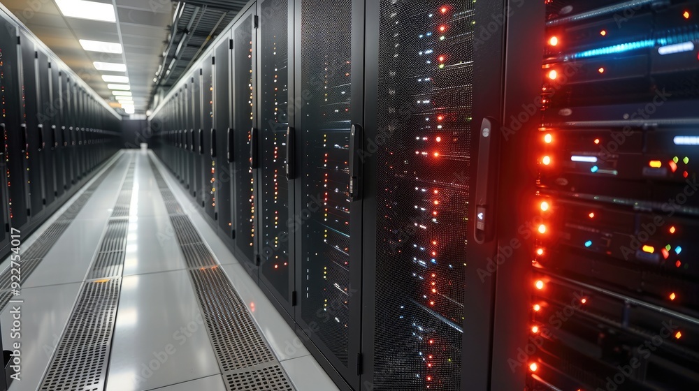 Poster Servers backup in data center. Innovative Data Backup Solutions. Generative AI.