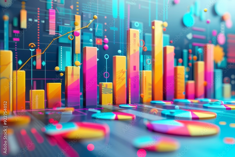 Aufkleber data-driven business ascendancy: vibrant modern illustration of service performance metrics and grow