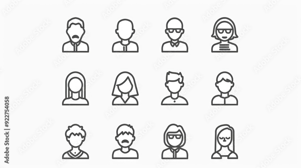 Poster a set of simple line icons depicting different people