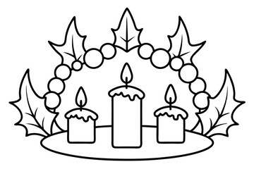 Elegant Advent Wreath Line Drawing Burning Candles Christmas Concept Vector Art