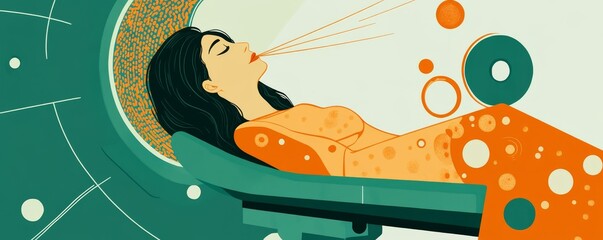 Obraz premium Flat illustration of a woman in an MRI machine with calm and serene expression