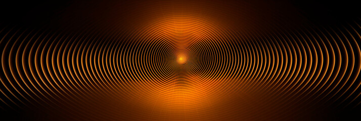 Abstract concentric circles in warm orange and black tones, creating a hypnotic and dynamic visual effect