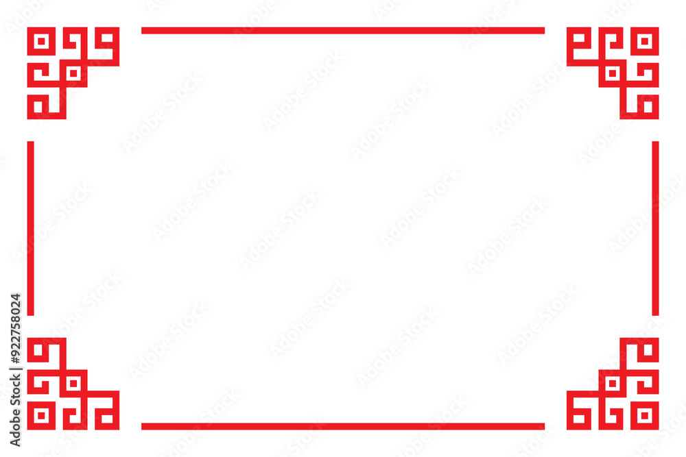 Poster chinese red rectangle frame vector design.