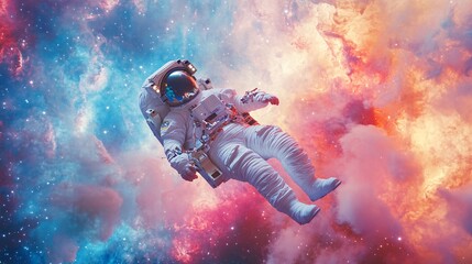An astronaut floating in zero gravity, with a colorful nebula in the background, capturing the essence of space exploration