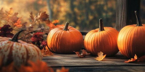 assorted colorful harvest pumpkins set on retro wooden background with center empty space for text, card, banner, frame border mock up of Thanksgiving, halloween celebration backgrounds.