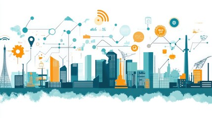 Obraz premium Concept of economic innovation with various industry icons and graphs.
