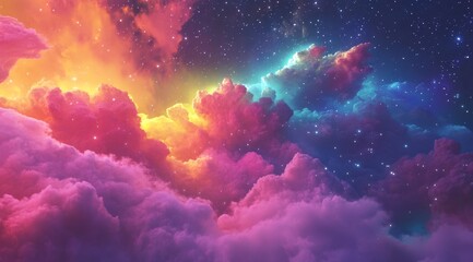 Fototapeta premium A mesmerizing view of colorful clouds illuminated under a starry sky, showcasing their ethereal beauty