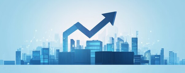 Obraz premium Cityscape with upward arrow symbolizing business growth and financial success
